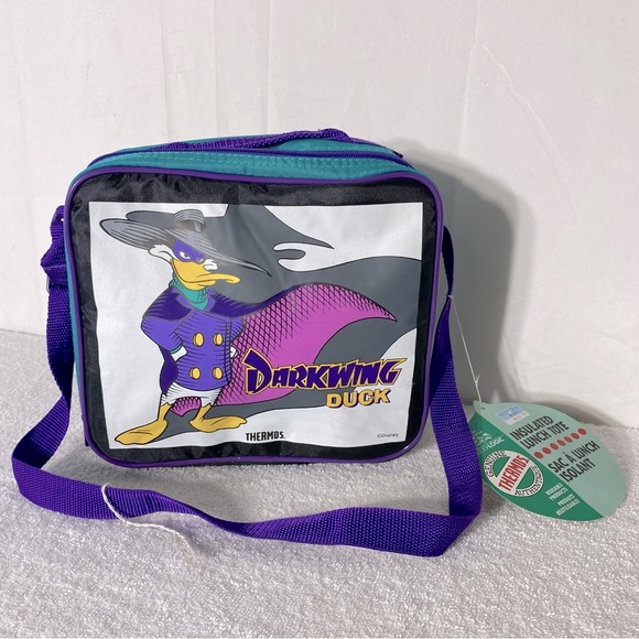 Vintage Darkwing Duck Insulated Lunch Bag Lunchbox  with Original Yellow Thermos - Picture 1 of 16